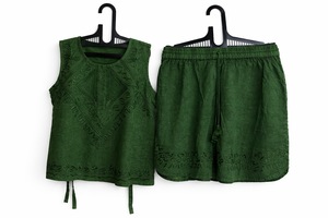 Women's <b>Viscose</b> Embroidered <b>Top</b> and Short Set Manufacturer Beachwear Summer Spring - Product Image 3