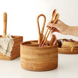 <b>Kitchen</b> utensil <b>caddy</b> eco-friendly rattan basket for holding cutlery flatware organizer container - Product Image 2