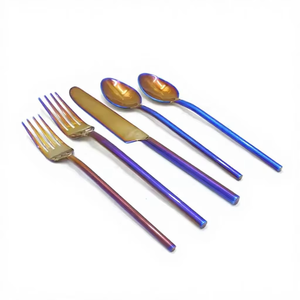 Luxe mariage or acier inoxydable PVD miroir arc-en-ciel Hyun couverts couverts cuisine ensemble coloré élégant salle à manger haut de gamme - Product Image 5