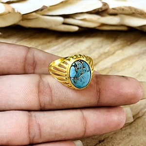 Bagues Bohèmes en Cuivre et Turquoise au Design Unique, Bijoux Ethniques en Laiton pour Femmes, Plaqué Or 18 carats, Anneau Tribal Tendance, Vente en Gros/OEM/ODM - Product Image 6