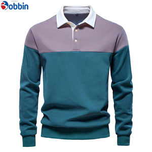 Camiseta de Punto Transpirable para Hombre, Estilo Casual, Unisex, de Manga Larga, Color Sólido, Cuello Camisero, Logotipo Frontal, Otoño/Invierno - Product Image 3
