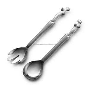 Dishwasher Safe Metal Salad <b>Spoon</b> & <b>Fork</b> <b>Set</b> With Natural Horn Handles Decorative Salad Server <b>Sets</b> Dining Tableware Uses - Product Image 2