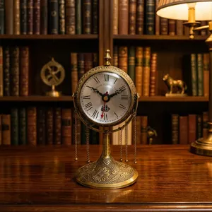 Reloj de Escritorio Náutico Antiguo de Latón, Reloj de Mesa Marítimo Vintage con Números Romanos Ornamentados, Reloj de Mesa Clásico Oceánico - Product Image 1