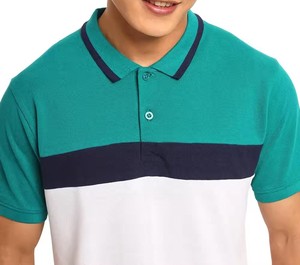 Polo pour homme à blocs de couleur, manches courtes, en coton Oxford respirant, coupe décontractée, blanc, turquoise, bleu marine - Product Image 3