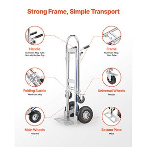 Carrello Convertibile 2-in-1 con Ruote Antiscivolo e Maniglia, Capacità di Carico 450 kg, Modalità a 4 Ruote, Trasportatore Portatile per Facilitare il Spostamento - Product Image 4