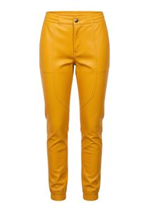 Veste de moto jaune en cuir PU pour femme avec capuche et intérieur doublé, et pantalon assorti - Product Image 3