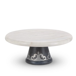 Support à gâteau rond en céramique avec base dorée, finition blanche et or, design élégant pour la présentation de desserts - Product Image 2