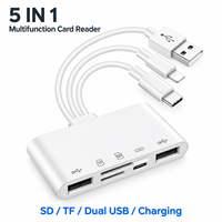 USB SD TF Kartenleser 5-in-1 OTG Hub Adapter mit drei Anschlusskabeln für Smartphone, Tablet, Notebook, Dateizugriff
