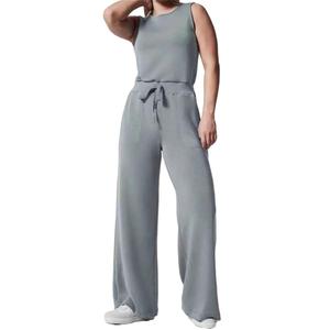 Women Sleeveless Solid Color Drawstring <b>Wide</b> <b>Leg</b> <b>Jumpsuit</b> Casual Loose Fit Crew Neck Full Length Pants Set Spring Breathable Spa - Product Image 6