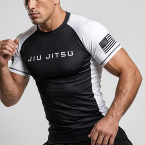 Chemises de bain personnalisées pour hommes en gros - Protection UPF50+, tissu polyester/spandex anti-humidité, manches courtes, plusieurs logos - Product Image 6