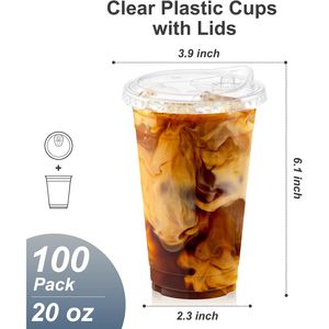 Gobelets jetables en plastique transparent de 20 oz avec couvercles, robustes et adaptés aux aliments, pour café glacé et smoothies, lot de 00 - Product Image 5