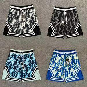 Shorts de basketball pour garçons, bleu uni, en mesh respirant, avec cordon de serrage, taille élastique, shorts de sport d'été, imprimé sublimé à blocs de couleur - Product Image 5