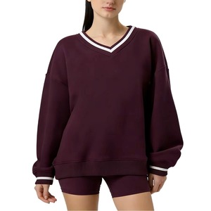 Sweat-shirt en coton pour femme, coupe oversize, col en V, épaules tombantes, avec imprimé lettres Fox et sequins sur le devant, pour tenue décontractée d'automne - Product Image 6