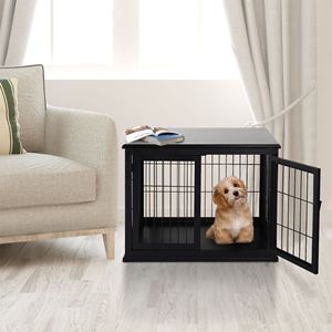 Moderno elegante cassa per cani nera a doppia porta mobili in legno per piccoli animali domestici case e mobili - Product Image 2