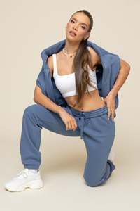 Pantalones Deportivos de Forro Polar Azul para Mujer, Talla Grande, Cintura Elástica, Corte Recto y Holgado, Largos, Casuales, con Bolsillos, para Otoño - Product Image 6