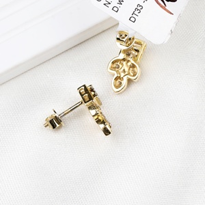 Wholesale 14k Solid Yellow <b>Gold</b> Natural Diamond Square Cluster Trefoil <b>Screw</b> <b>Back</b> Stud <b>Earrings</b> Memoria Jewels - Product Image 2