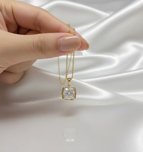 Collier pendentif Solitaire en argent sterling 925 avec zircon taille princesse 2 carats, serti clos abstrait, cadeau de fiançailles tendance - Product Image 1