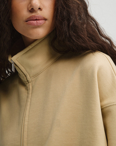 Sudadera con cremallera extragrande personalizada OEM para mujer, de algodón polar, con hombros caídos, cuello tipo embudo, de alta calidad - Product Image 3