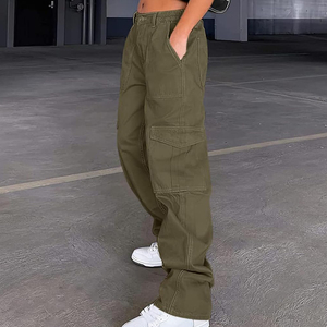Pantalon de jogging cargo baggy taille haute personnalisé avec logo, grande taille, pour hommes et femmes, taille élastique, devant plat, délavé, idéal pour l'été - Product Image 2