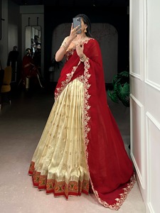 Lehenga Choli Paithani de Tela Suave con Trabajo de Tejido Kota Zari - Color Blanco Hueso - Product Image 5