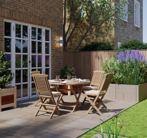 ชุดโต๊ะรับประทานอาหารไม้สักแท้สำหรับกลางแจ้ง พร้อมเก้าอี้พับได้ ผิวสัมผัสธรรมชาติ กันน้ำ เป็นมิตรกับสิ่งแวดล้อม เหมาะสำหรับสวน ลานบ้าน และโรงแรม - Product Image 2