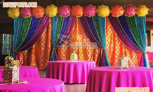 กูจารातीงานแต่งงาน Sangeet ฉากหลังเวทีที่ยอดเยี่ยม Sangeet ตกแต่งเวทีด้วย Zari ผ้าม่านตกแต่งงานแต่งงานที่สวยงามฉากหลังเวที - Product Image 6
