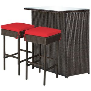 Set da bar in vimini di rattan da esterno in 3 pezzi con 2 sgabelli con cuscini - Product Image 4