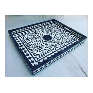 Plateau rond en os incrusté, plateaux naturels, prix compétitif d'Inde, plateau de service en os incrusté pour verres à vin - Product Image 5