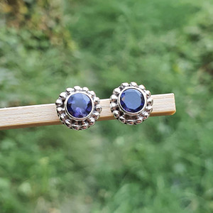 Dotted 925 Sterling <b>Silver</b> Natural Blue Iolite Gemstone Bohemian Style Stud <b>Earrings</b> Women Wedding Party Gift Wholesale Bulk - Product Image 1