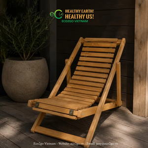 ECO2GO VIETNAM Chaise longue sculpturale en bois, lit de soleil contemporain, pliable, résistant aux intempéries, mobilier de jardin extérieur - Product Image 3