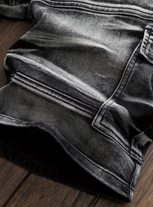 Pantalones Cortos de Mezclilla Cargo de Cintura Alta para Hombre TRIBON SPORTS, Desgastados, Negros, Casuales, Transpirables, 100% Algodón, para Primavera/Invierno - Product Image 2