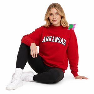 Arkansas Mock Neck <b>Sweatshirt</b> Custom Applique Lettering Mock Neck <b>Sweatshirt</b> High Quality Embroidery <b>Red</b> Mock Neck <b>Sweatshirt</b> - Product Image 1