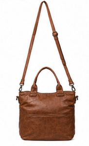 Sac fourre-tout vintage en cuir véritable Gravs pour femme, grand format, avec bandoulière réglable, fermeture éclair et chaînes, prêt pour la plage, marron - Product Image 5