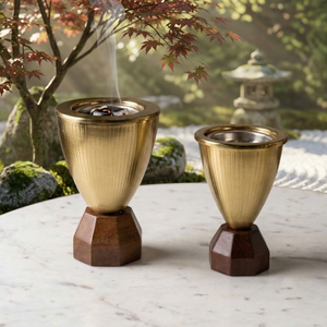 Moderno Juego de Quemadores de Incienso con Diseño Acanalado Plateado, Elegante Soporte de Metal para Cáliz, Base Geométrica de Madera, Decoración Aromática para Carbón y Oud - Product Image 3