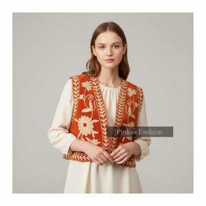 Chaleco de Terciopelo Estilo Boho Vintage para Mujer, Resistente al Viento, Transpirable, Ecológico, de Algodón, con Bordado Floral, Sin Mangas, Abierto por Delante, Formal - Product Image 1