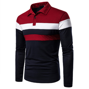 Polo à manches longues pour homme, à blocs de couleur, rayé, tricoté, design décontracté, coupe classique - Product Image 1