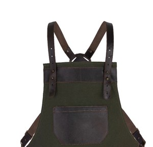 Tablier en toile avec poches en cuir et bretelles croisées pour uniforme de personnel de restaurant et de bar - Product Image 2