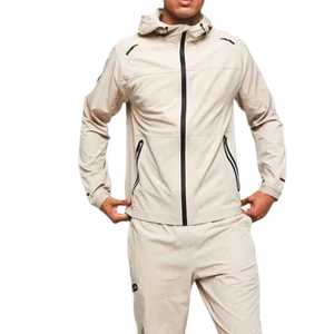 Chándal Urbano Unisex Beige con Capucha, Cierre con Cordón, Ligero, 100% Mezcla de Algodón, Color Sólido, para Primavera, Corte Regular - Product Image 1
