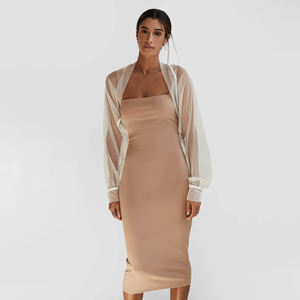 Bolero de malla transparente con logo personalizado, manga larga, ajustado, top corto para mujer, bolero de malla. - Product Image 5