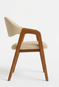 Chaise de salle à manger moderne en tissu bouclé de style nordique, fauteuil individuel en bois massif pour mobilier de restaurant de luxe - Product Image 3