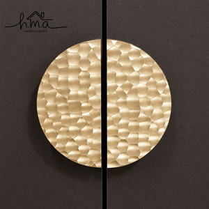 Modern Round Brass Cabinet Knob Hammered Texture Design <b>Gold</b> Finish Half Moon Pair Decorative <b>Drawer</b> <b>Pull</b> Elegant Furniture - Product Image 1