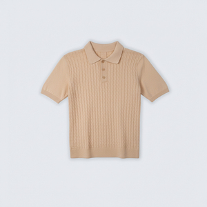 CRAZIGOODS Chemise décontractée à manches courtes pour homme, tricotée en maille torsadée, 100 % acrylique, anti-plis, côtelée, 200-275g, détection de l'aiguille, fabriquée au Vietnam - Product Image 5