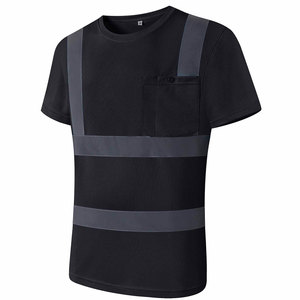 T-shirt de sécurité haute visibilité réfléchissant pour homme, noir, en polyester, avec bandes et poches, détection des aiguilles - Product Image 1