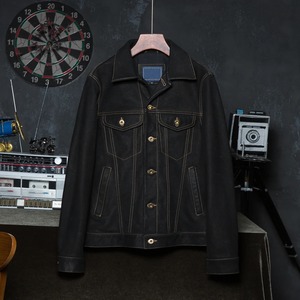 แจ็กเก็ตทรูคเกอร์ผู้ชายแบบคลาสสิกปรับแต่งได้เสื้อหนังแกะแท้คอปกผ้าชาร์โคลสีเทาลำลองเรียบน้ำหนักเบา - Product Image 6