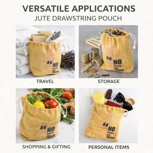ถุงผ้าปอกระเจาแบบมีเชือกผูก ย่อยสลายได้ เป็นมิตรกับสิ่งแวดล้อม 100% ธรรมชาติ ใช้ซ้ำได้ เกรดสำหรับอาหาร ใส่ของขวัญ  พร้อมเชือกฝ้าย สำหรับการเดินทาง - Product Image 3