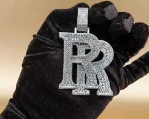 Pendentif personnalisé double R en argent sterling 925, style hip hop, avec moissanite VVS pour homme - Product Image 3