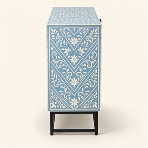 Mueble de Bar con Incrustaciones de Hueso Azul Claro, Hecho a Mano, con Patrón Floral, para Almacenamiento en Comedor, Sala de Estar o Hogar - Product Image 4