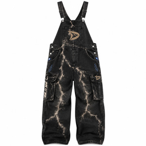 Overol Eléctrico de Mezclilla con Múltiples Bolsillos, Estilo Cargo, Unisex, Corte Regular, Casual, Lavado Intenso, Moda Urbana Grunge - Product Image 2
