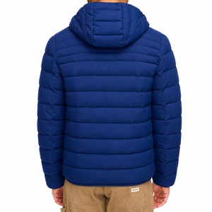 Men's Blue Puffer <b>Jacket</b> Red <b>Pocket</b> <b>Zipper</b> Front Windproof Casual Winter Outerwear Regular Fit Solid Color Fleece Lined Filled - Product Image 4