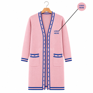เสื้อคลุมคาร์ดิแกนไหมพรมสีชมพูอะคริลิค ยี่ห้อ Cosh International Sorority Sisterhood แบบยาว มีกระเป๋า คอวี เปิดด้านหน้า แขนยาว สวมใส่สบาย - Product Image 1